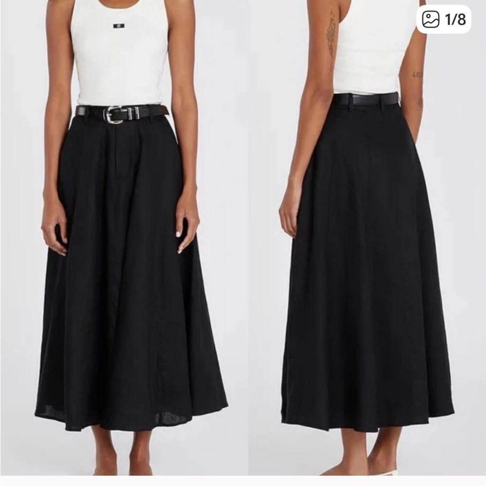 Dissh Sofia Linen Midi Skirt In Black Women's Size US 2